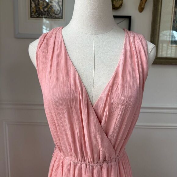 Aura Women's Sleeveless Colorblock Crinkle Maxi Dress Salmon Orange Fuchsia $160 - Picture 2 of 7